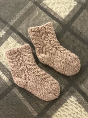 Hand-Knit Baby Wool Socks in Light Beige
